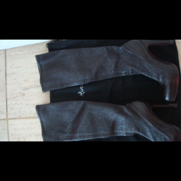 Rocco p brown knee high heel boot with sheen 7 - Picture 10 of 15